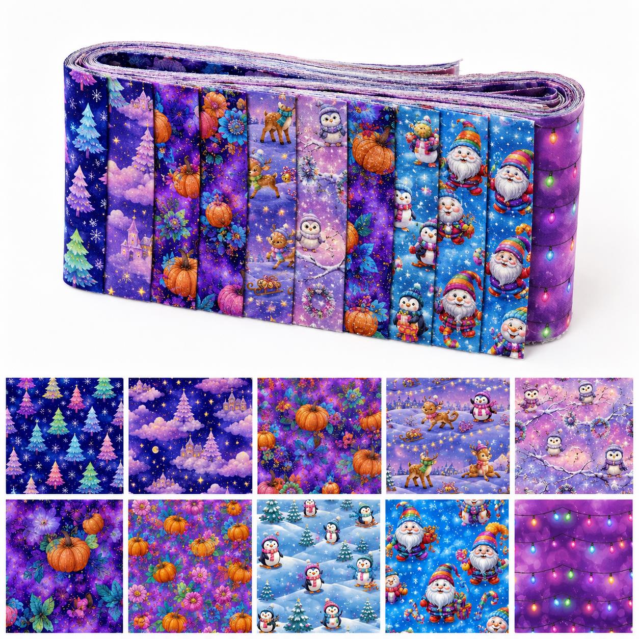 Christmas Table Runner - 10 szt. Pasków tkaniny z motywem