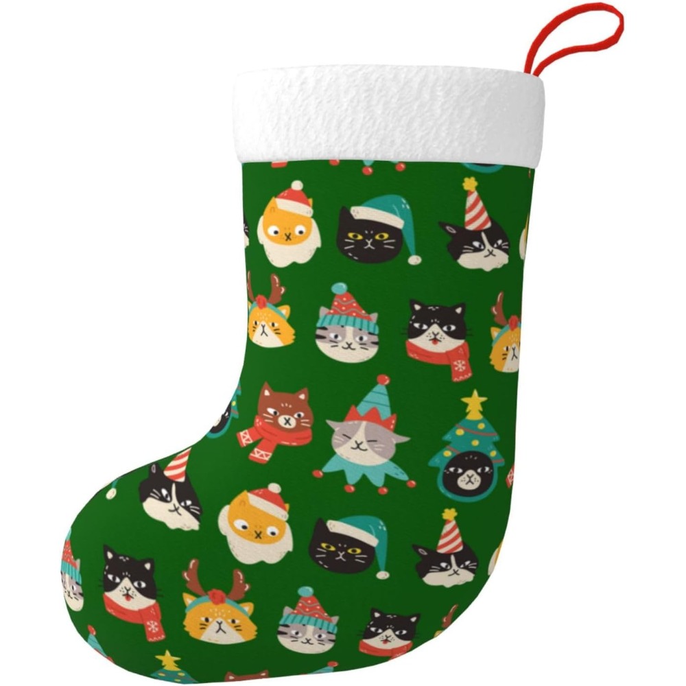 Christmas Stocking Hanging - Urocze Koty Zielone Świąteczne Skarpety na