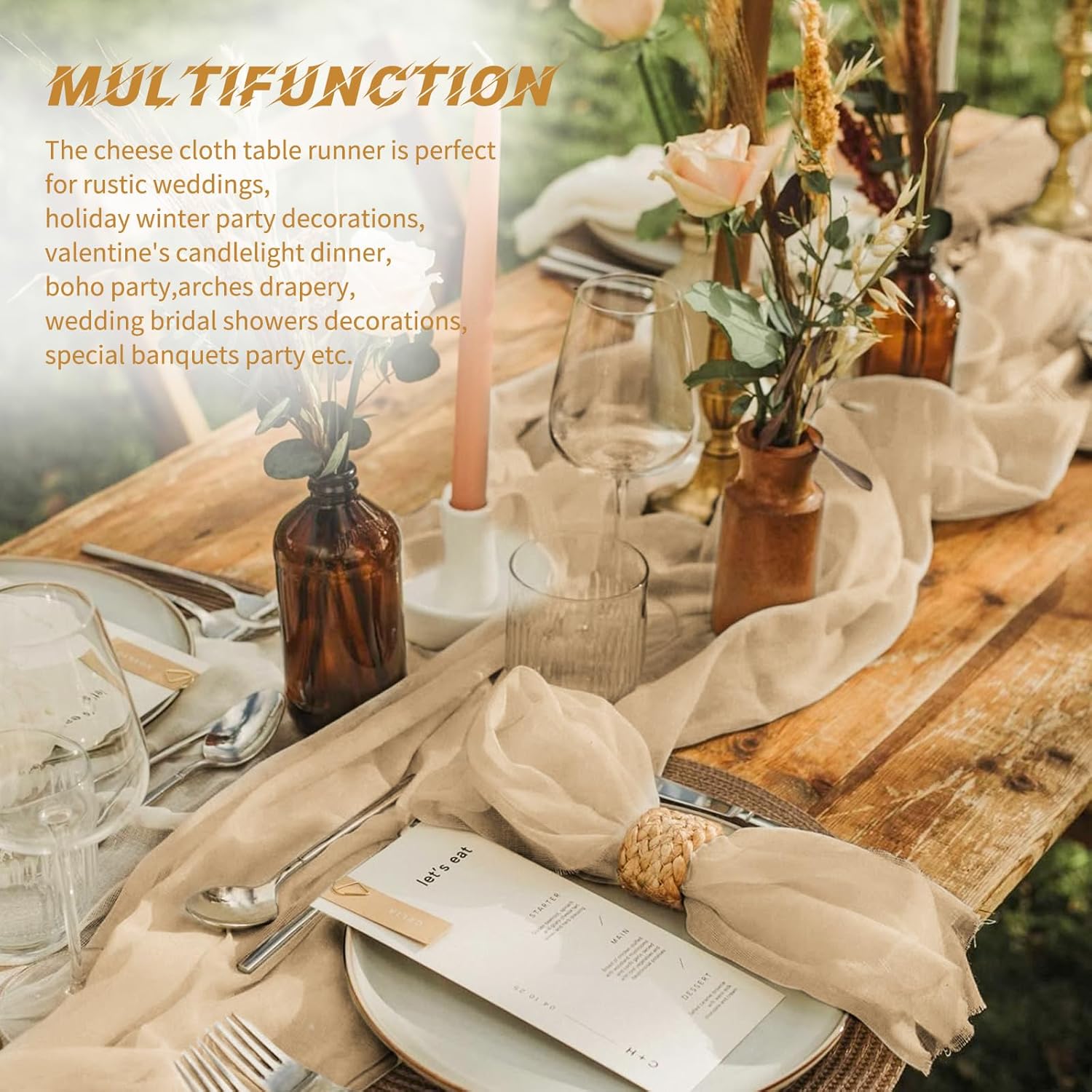 Beżowy bieżnik z gazy, półprze – Christmas Table Runner recenzja i cena