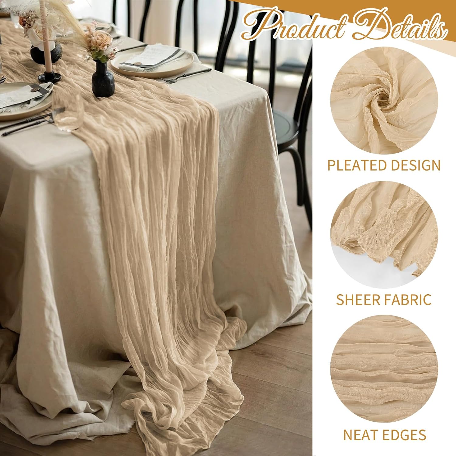 Beżowy bieżnik z gazy, półprze – Christmas Table Runner recenzja i cena