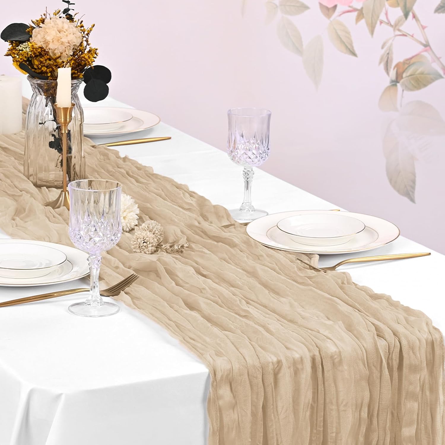 Beżowy bieżnik z gazy, półprze – Christmas Table Runner recenzja i cena